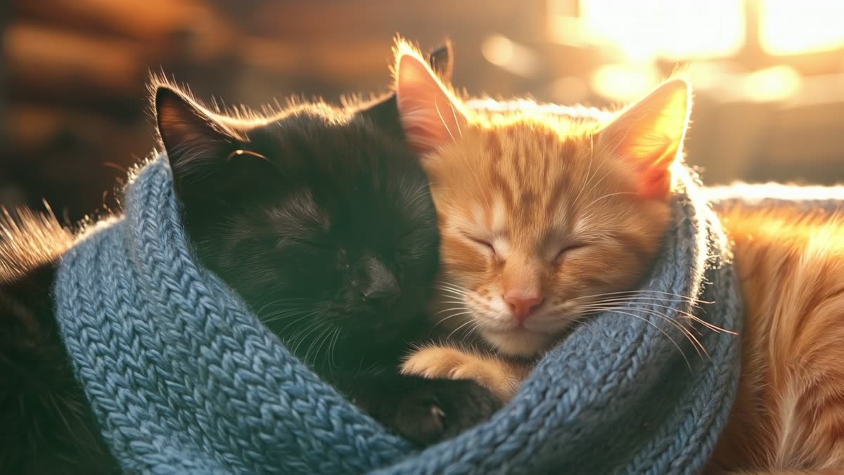 優しさのマフラー — 雪夜のトラとクロ