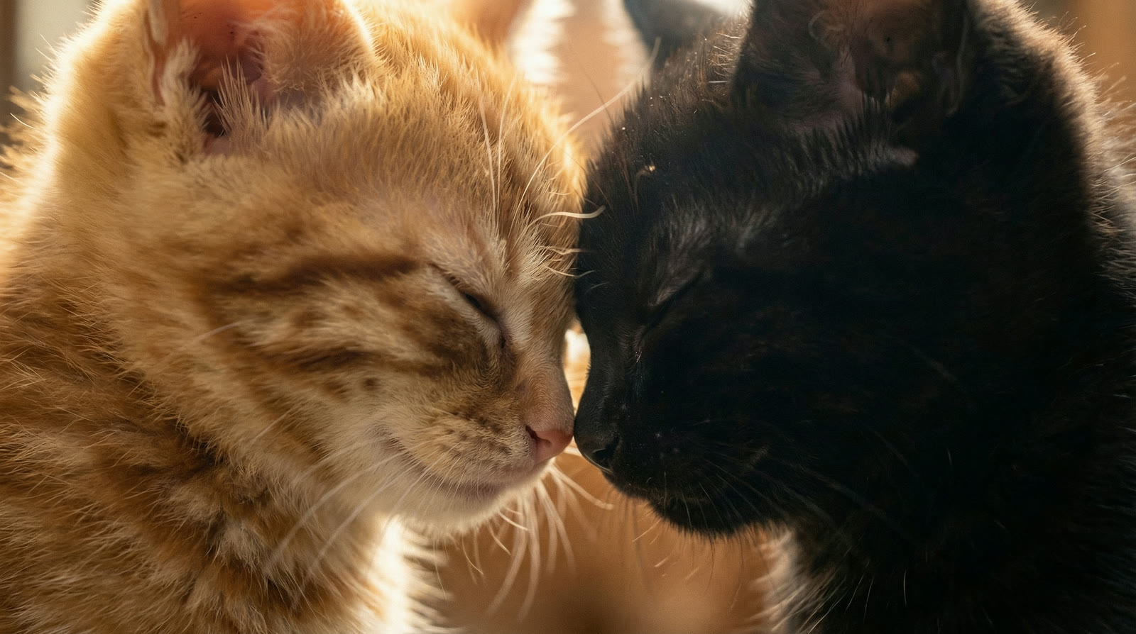 Pawfect AI 作品『春の記憶』 額を寄せ合うトラとクロ